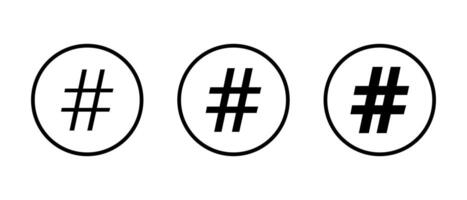 Hashtag icon set on circle line. Social media keyword sign symbol vector