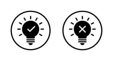 Light bulb with checkmark and cross mark icon on circle line. Creativity and stagnation sign symbol vector