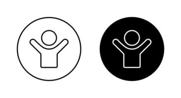 Hands up human outline icon on circle line. Support, participation, and positive expression sign symbol vector