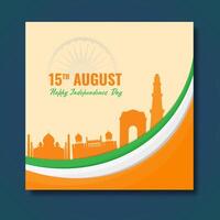 15th August, Independence Day Concept with Silhouette Indian Famous Monuments on Abstract Background vector