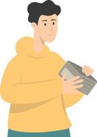 Confused Man Holding Empty Wallet in Flat Design vector