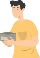 Confused Man Holding Empty Wallet on White Background. vector