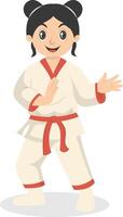 Taekwondo Girl Character in Cute Pose Design vector