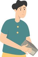 Confused Man Holding Empty Wallet. vector