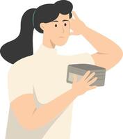 Confused Woman Holding Empty Wallet with Flat Design. vector