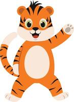 Cute Tiger Cartoon Character in Simple Design vector