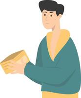 Confused Man Holding Empty Wallet in Flat Design. vector