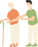 Volunteers Character with Old People. Isolated on White Background. vector