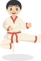 Boy Taekwondo Character in Cute Pose Design. vector