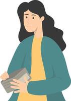 Confused Woman Holding Empty Wallet with Flat Design vector