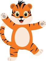 Cute Tiger Cartoon Character with Simple Design vector