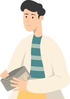 Confused Man Holding Empty Wallet on White Background vector