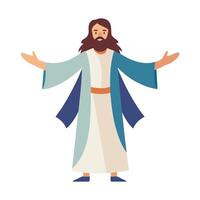 Flat Illustration of Jesus Christ with Open Arms in a Robe vector