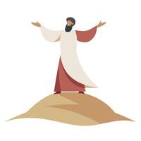 A Man in a Robe on a Hilltop with Arms Outstretched vector