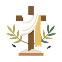 Easter Cross with Draped Cloth and Olive Branches vector