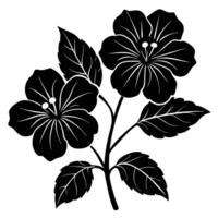 Black and White Silhouette of Two Hibiscus Flowers with Leaves vector