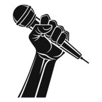 A Strong Hand Holding a Microphone Up High vector