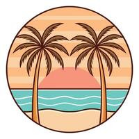 Tropical Sunset Beach Scene with Palm Trees in a Circular Design vector