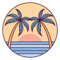 Tropical Sunset Scene with Two Palm Trees and Ocean vector