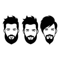 Three Smiling Men with Different Beard and Hairstyle Icons vector