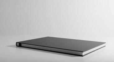 Minimalist dark grey book mockup on reflective surface studio shot photo