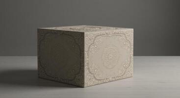Ornamented Cubic Object with Detailed Surface Texture and Refined Appearance photo