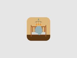 icon of a baby crib with a mobile hanging above it vector