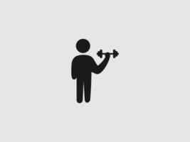 A black silhouette of a person standing and lifting a dumbbell with their right arm vector