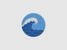illustration of a large ocean wave inside a circle vector