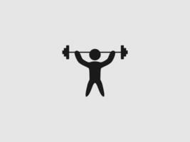 A black silhouette of a person lifting a barbell overhead with both arms extended vector