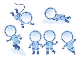 Set with astronauts in various poses, illustration vector