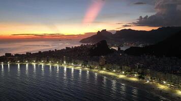 Above view of Dusk Skyline at Copacabana Beach Rio de Janeiro in Brazil.. Night Dusk. video