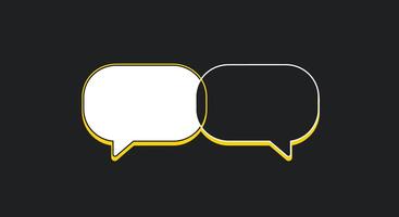 A Overlapping Black and White Speech Bubbles,Conversation Cloud,Dialogue Balloons Intersecting,Thinking and Speaking Communication Bubbles, both empty with Yellow on black background vector