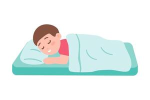 a Boy Sleeping Peacefully in Bed with Pillow on White Background vector