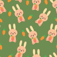 Seamless pattern with cute cartoon rabbit and carrot, for fabric prints, textiles, gift wrapping paper. children's flat and colorful style vector