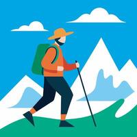 Digital art of mountain hiker vector