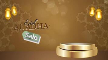 Eid al adha sale discount template featuring a 3D podium with blank space for product display, set against an abstract gradient background design video