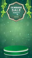 Eid mubarak sale discount template featuring a 3D podium with blank space for product display, set against an abstract gradient background video