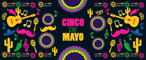 mexican background with colorful objects and musical instruments vector