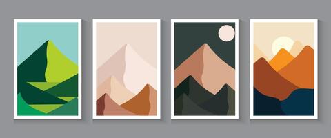 set of poster vertical banners with abstract mountains and trees vector