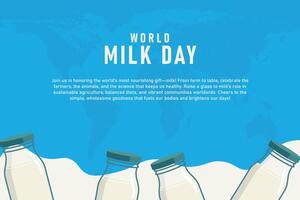 World milk day concept with milk bottles and world map background vector