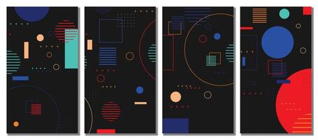 Three vertical banners with geometric shapes and circles vector