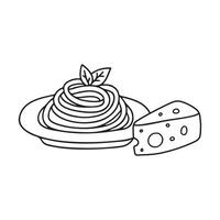 A serving of spaghetti next to a block of cheese vector