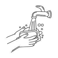 Hands washing with soap under running water and foam vector