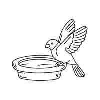 A sparrow flapping its wings beside a birdbath vector