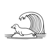 A seal resting on a rock with waves in the background vector