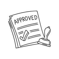 A paper with an approved mark lying beside an inked stamp vector