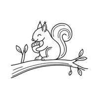 A squirrel holding acorn resting on a thick branch vector