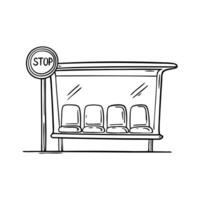 A row of empty seats at a quiet bus stop near a stop sign vector
