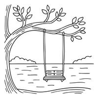 A swing hanging on tree branch over a quite lake vector